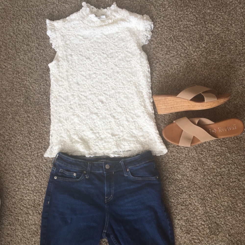 Dress Barn White Floral Lace Top